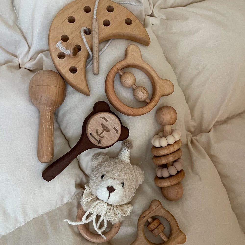 Набір дерев'яних брязкалець з ведмедиком